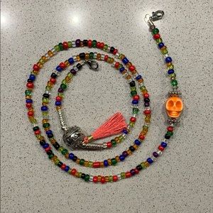Beaded Mask Chain with Orange Skull